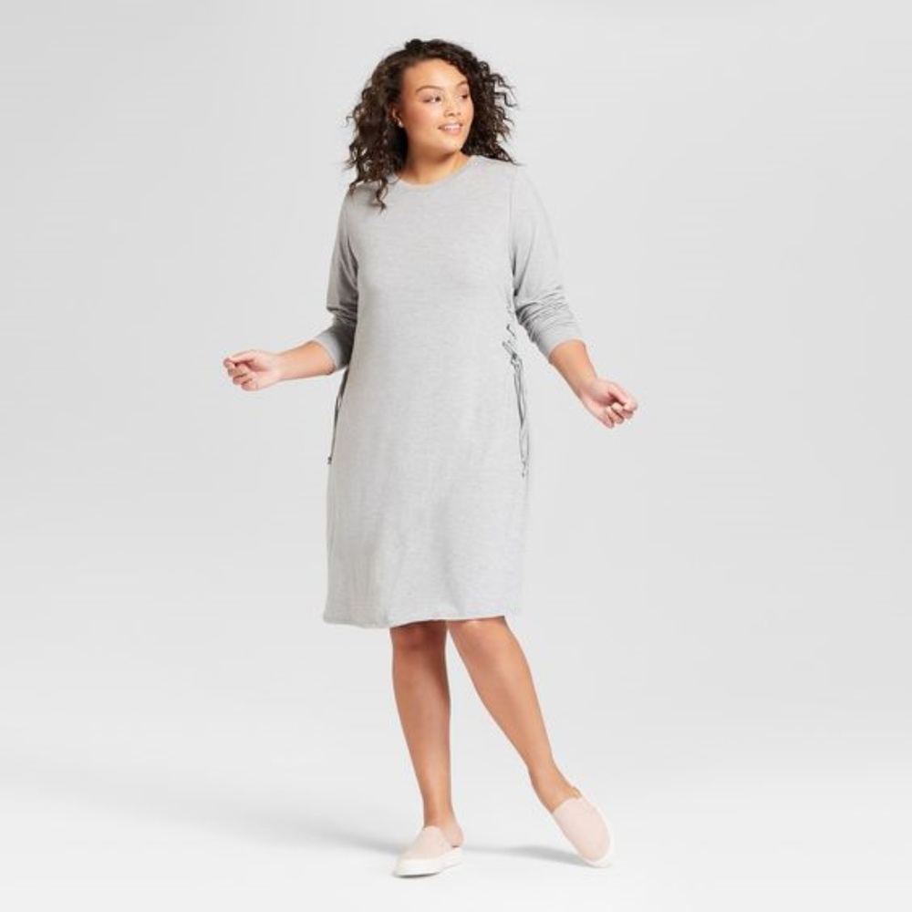 New AVA & VIV Gray Lace-Up Sides T-Shirt Dress F2 - Picture 2 of 8